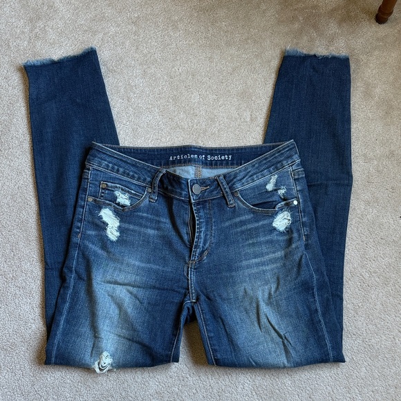 Articles Of Society Dark Blue Distressed Skinny Jeans - Picture 4 of 6